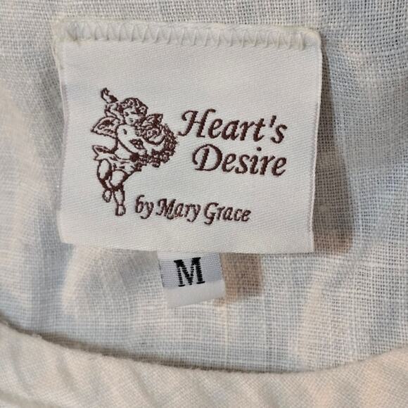 Heart's Desire by Mary‎ Grace White Raw Linen and Lace Boho Tunic Size Medium - Picture 8 of 8